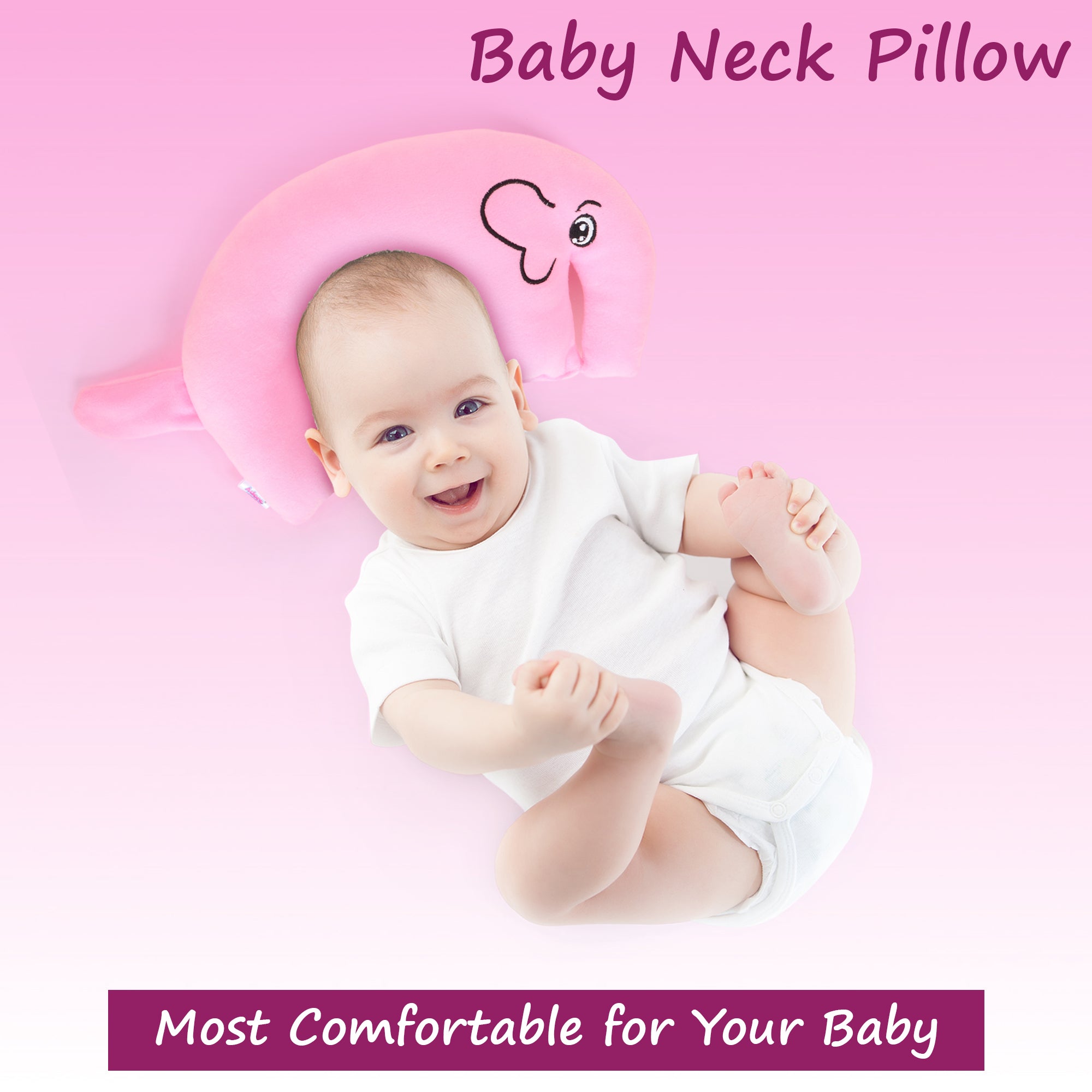 Adore Li'l Elephant- The Neck Shaped Mustard/ Rai Seeds Pillow - Pink