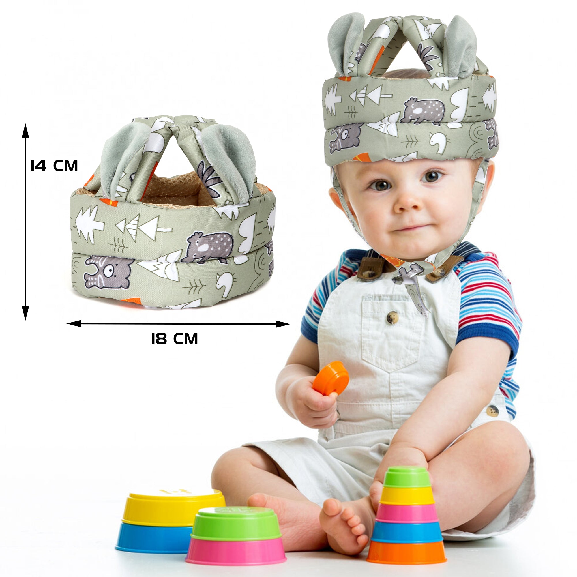 Adore REINDEER - The Adjustable Safety Head Protector Helmet with Adjustable Strap - Green