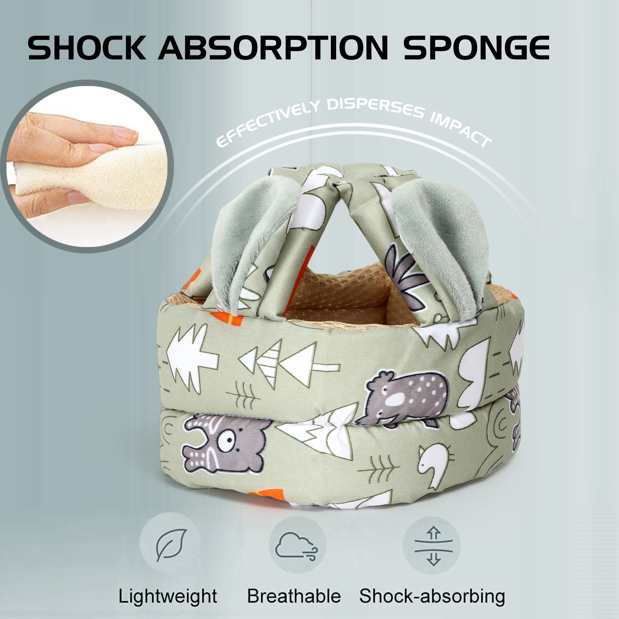 Adore REINDEER - The Adjustable Safety Head Protector Helmet with Adjustable Strap - Green