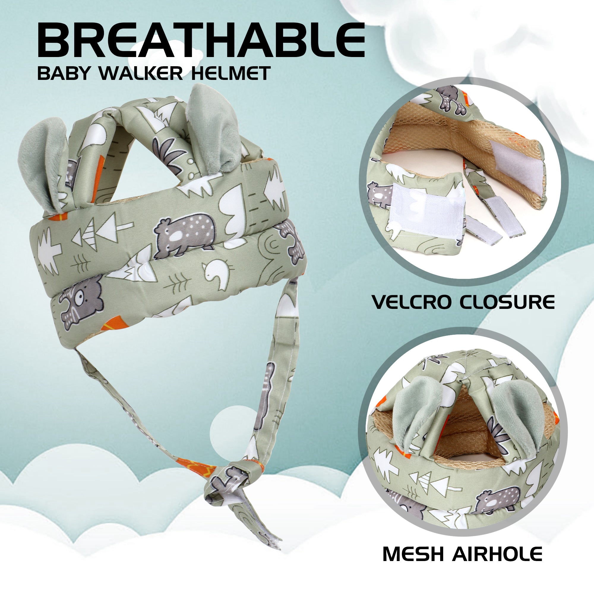 Adore REINDEER - The Adjustable Safety Head Protector Helmet with Adjustable Strap - Green