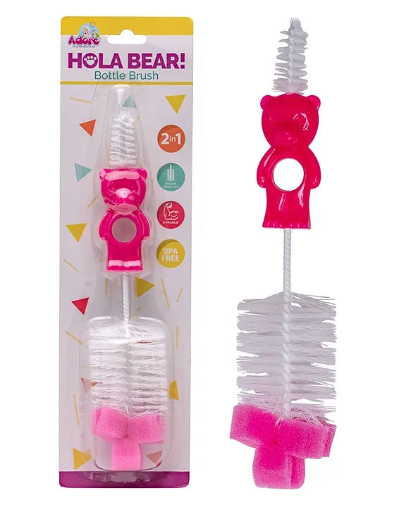 Adore Hola Bear 2 in 1 Bottle Cleaning Brush Kit- Pink