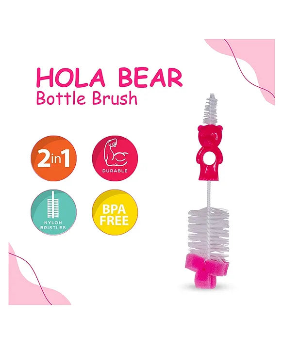 Adore Hola Bear 2 in 1 Bottle Cleaning Brush Kit- Pink