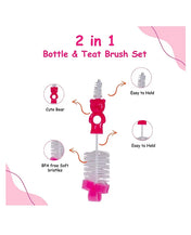 Adore Hola Bear 2 in 1 Bottle Cleaning Brush Kit- Pink