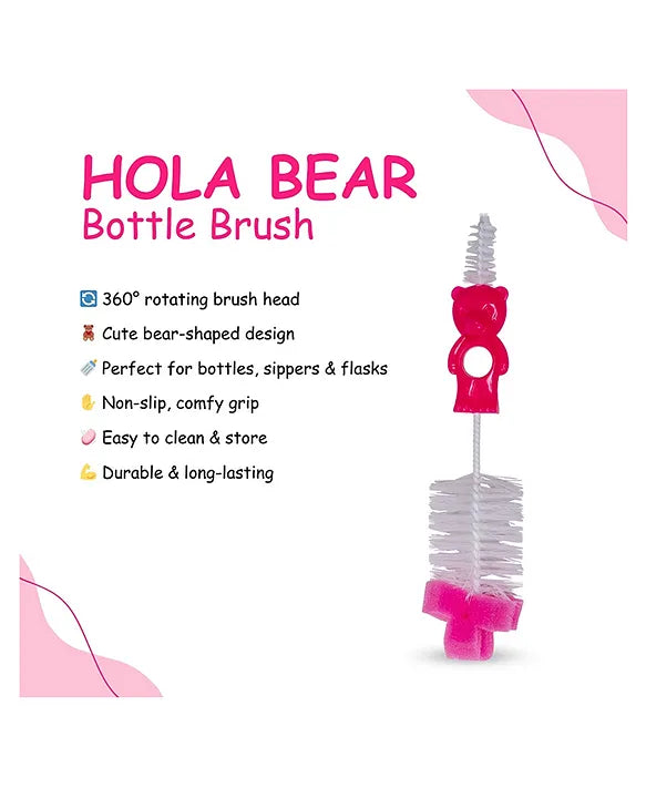Adore Hola Bear 2 in 1 Bottle Cleaning Brush Kit- Pink