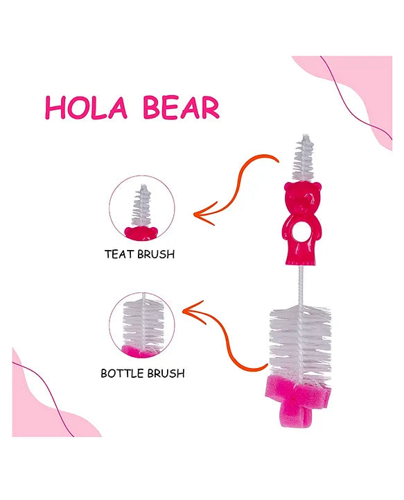 Adore Hola Bear 2 in 1 Bottle Cleaning Brush Kit- Pink