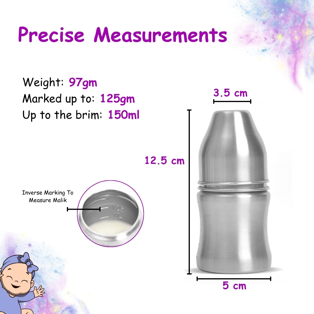 Adore Zion Jr Stainless Steel Wide neck Feeding Bottle with Anti-colic Teat 150ml