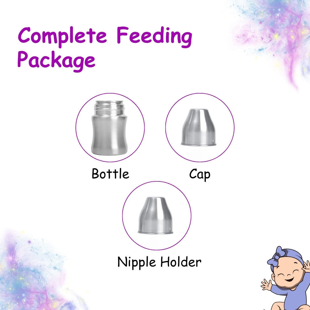 Adore Zion Jr Stainless Steel Wide neck Feeding Bottle with Anti-colic Teat 150ml