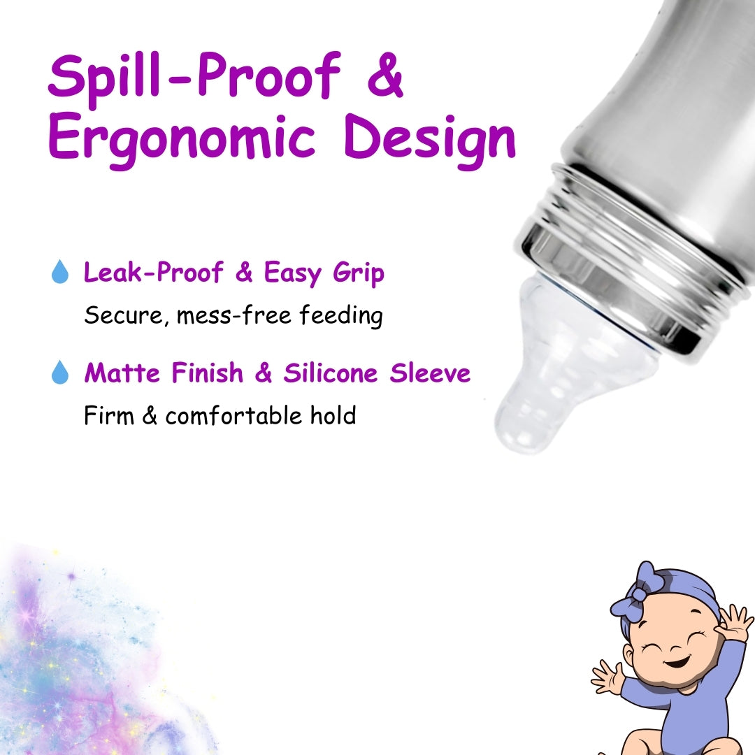 Adore Zion Jr Stainless Steel Wide neck Feeding Bottle with Anti-colic Teat 150ml