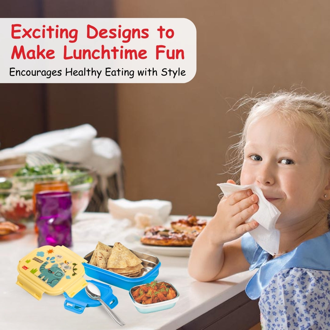 Adore Winner! Kids Stainless Steel Lunch box with Storage Box and Steel Spoon -Blue