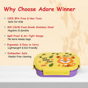 Adore Winner! Kids Stainless Steel Lunch box with Storage Box and Steel Spoon - Purple