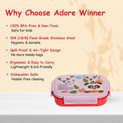Adore Winner! Kids Stainless Steel Lunch box with Storage Box and Steel Spoon - Red