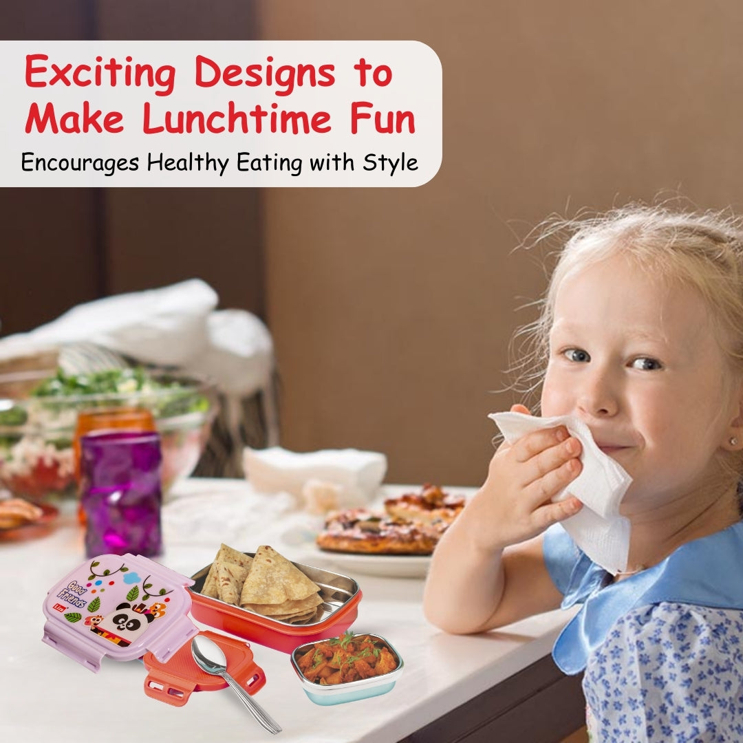 Adore Winner! Kids Stainless Steel Lunch box with Storage Box and Steel Spoon - Red