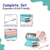 Adore Kids Meal! The Stainless Steel Lunch Box with Inner Box and Steel Spoon -Pink