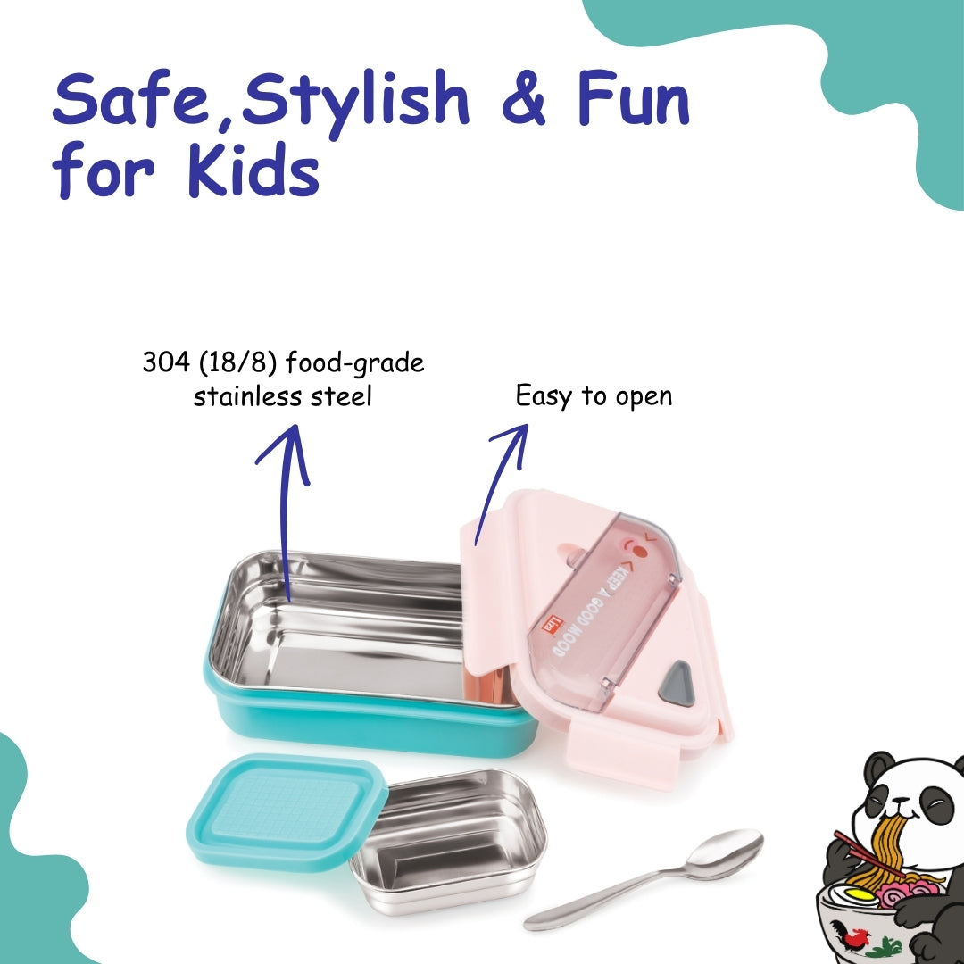 Adore Kids Meal! The Stainless Steel Lunch Box with Inner Box and Steel Spoon -Pink