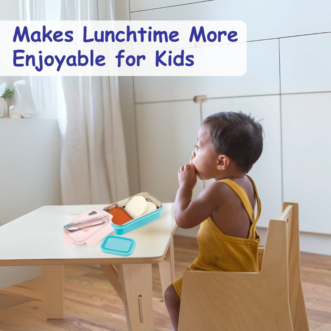 Adore Kids Meal! The Stainless Steel Lunch Box with Inner Box and Steel Spoon -Pink