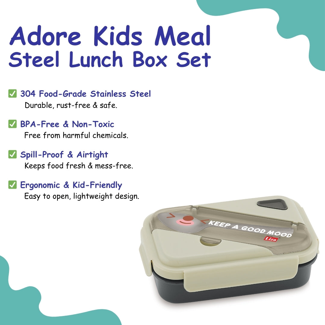 Adore Kids Meal! The Stainless Steel Lunch Box with Inner Box and Steel Spoon - Brown