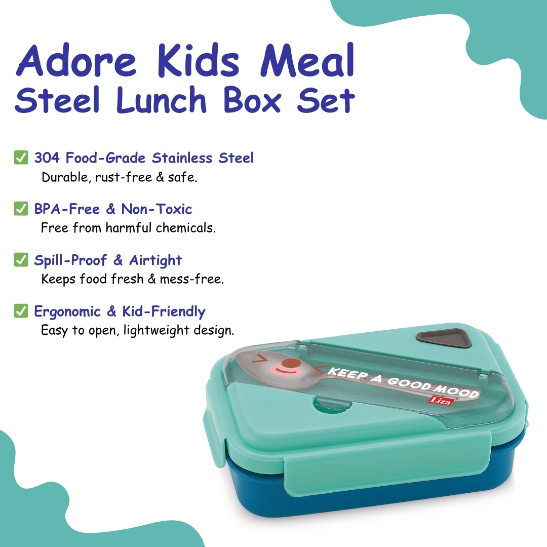Adore Kids Meal! The Stainless Steel Lunch Box with Inner Box and Steel Spoon - Blue