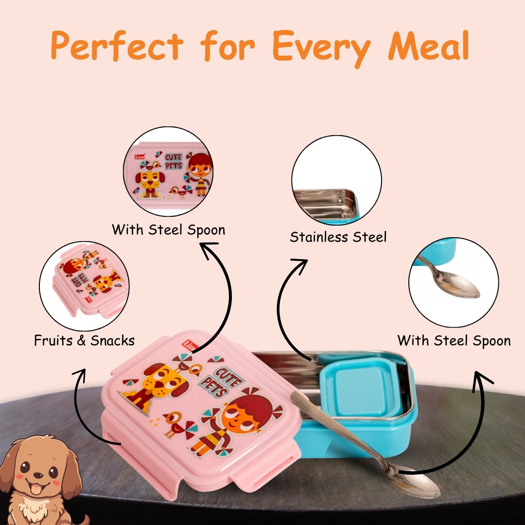 Adore Good Food! The Stainless Steel Lunch box with inner box and steel spoon - Blue