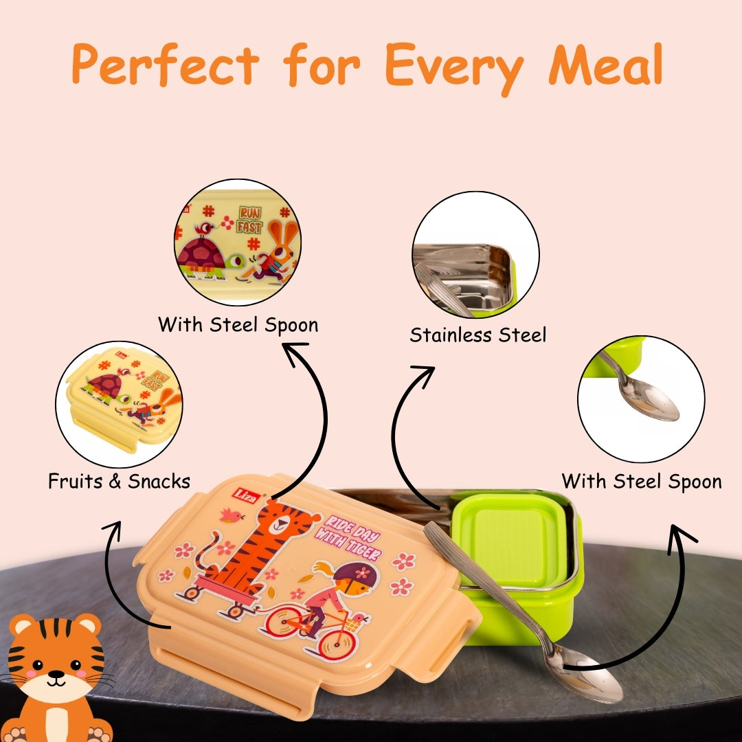 Adore Good Food! The Stainless Steel Lunch box with inner box and steel spoon - Green