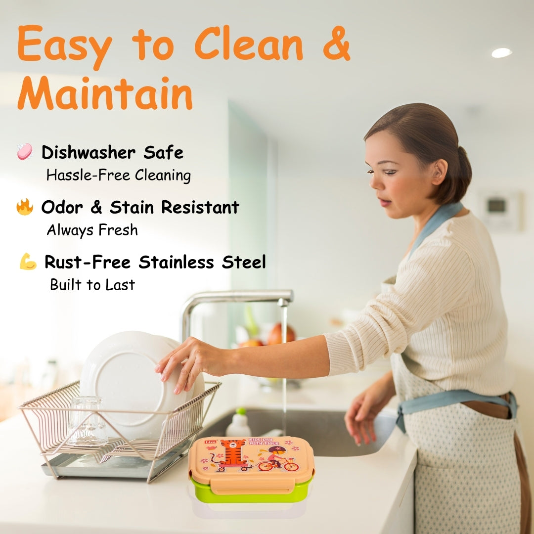 Adore Good Food! The Stainless Steel Lunch box with inner box and steel spoon - Green