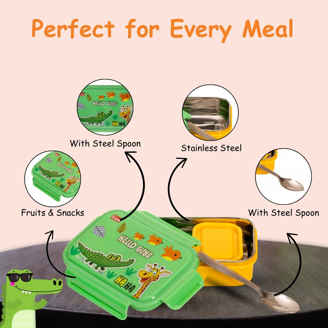 Adore Good Food! The Stainless Steel Lunch box with inner box and steel spoon - Yellow