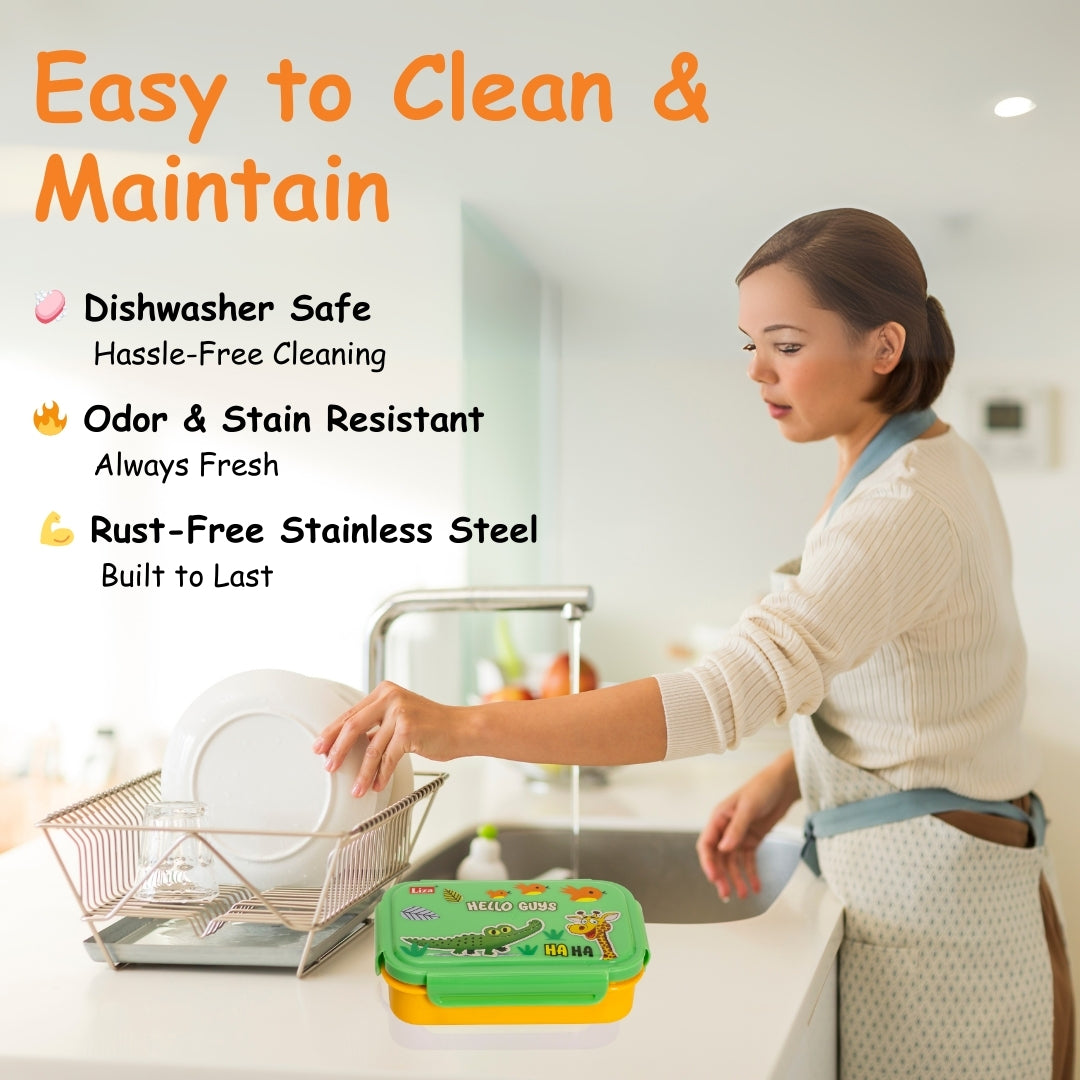 Adore Good Food! The Stainless Steel Lunch box with inner box and steel spoon - Yellow