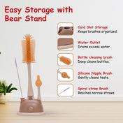 Adore Mama Bear 3 in 1 Silicon Bottle Cleaning Brush Kit- Brown