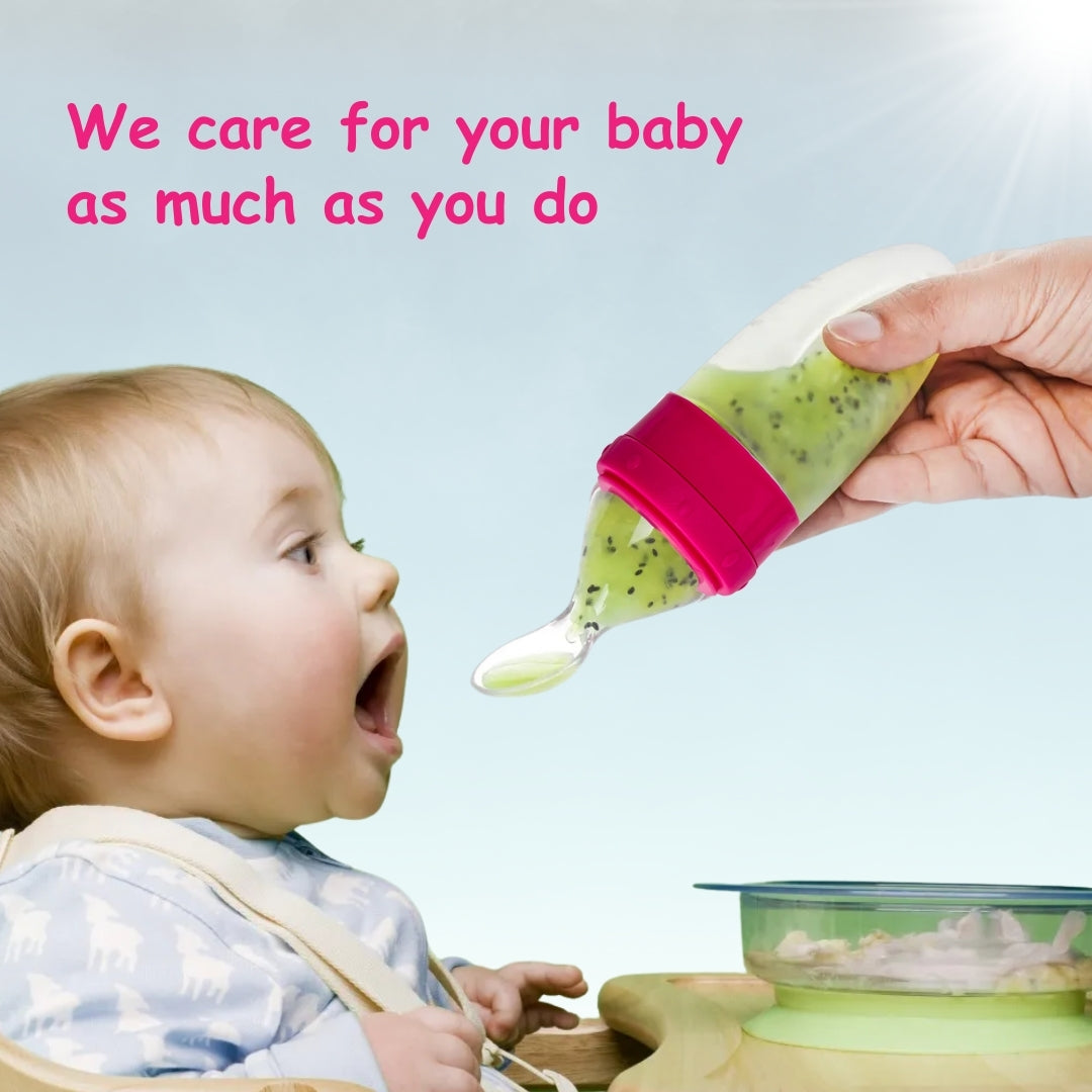 Adore Mr.Bear Baby Premium Silicon Squeeze Feeder with Cap & Storage Case- 100ml- Pink