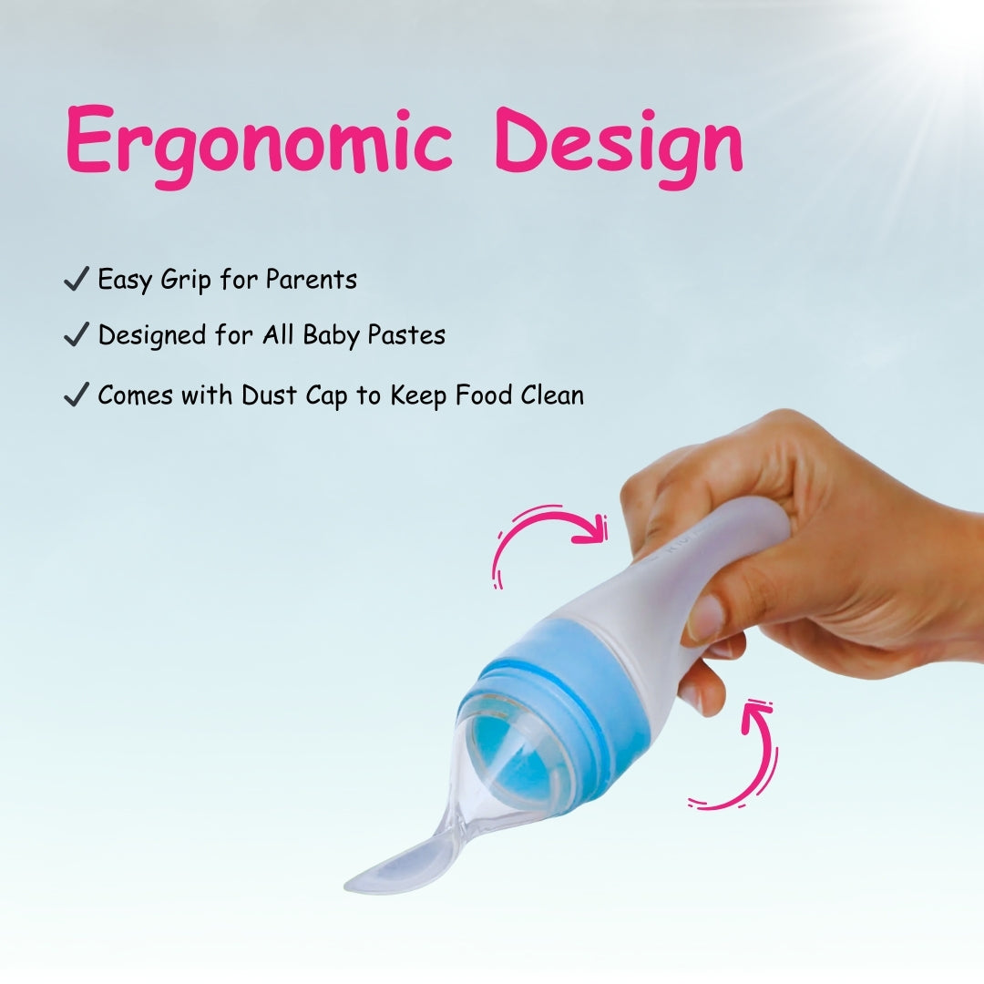 Adore Mr.Bear Baby Premium Silicon Squeeze Feeder with Cap & Storage Case- 100ml- Blue