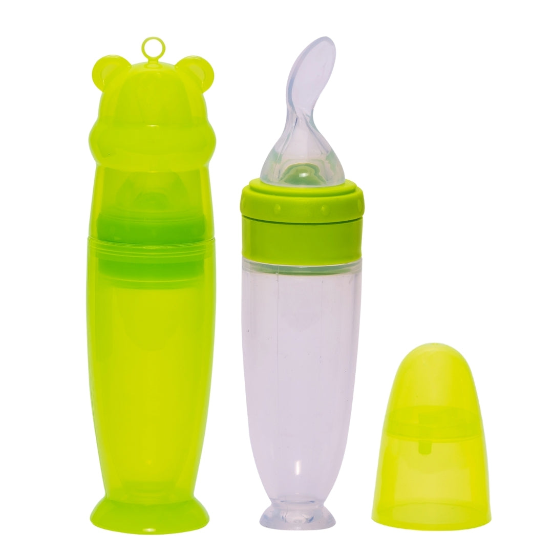 Adore Mr.Bear Baby Premium Silicon Squeeze Feeder with Cap & Storage Case- 100ml- Green