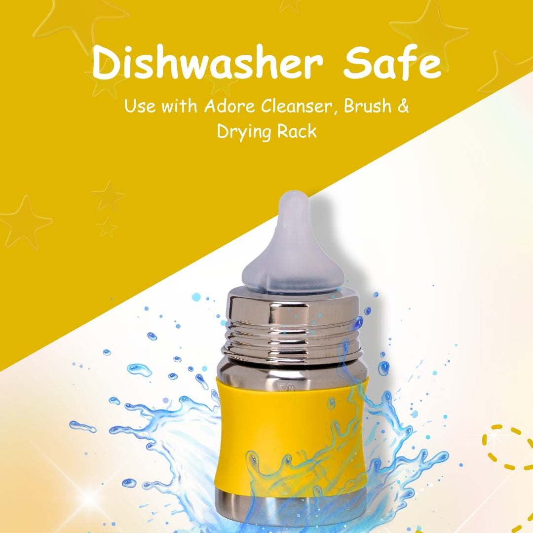 Adore Koh Stainless Steel Wide Neck Feeding Bottle with Silicon Sleeve - 150ml Yellow