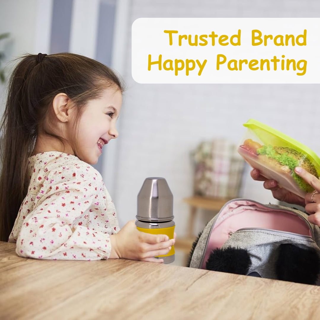 Adore Koh Stainless Steel Wide Neck Feeding Bottle with Silicon Sleeve - 150ml Yellow