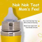 Adore Koh Stainless Steel Wide Neck Feeding Bottle with Silicon Sleeve- 250ml Yellow