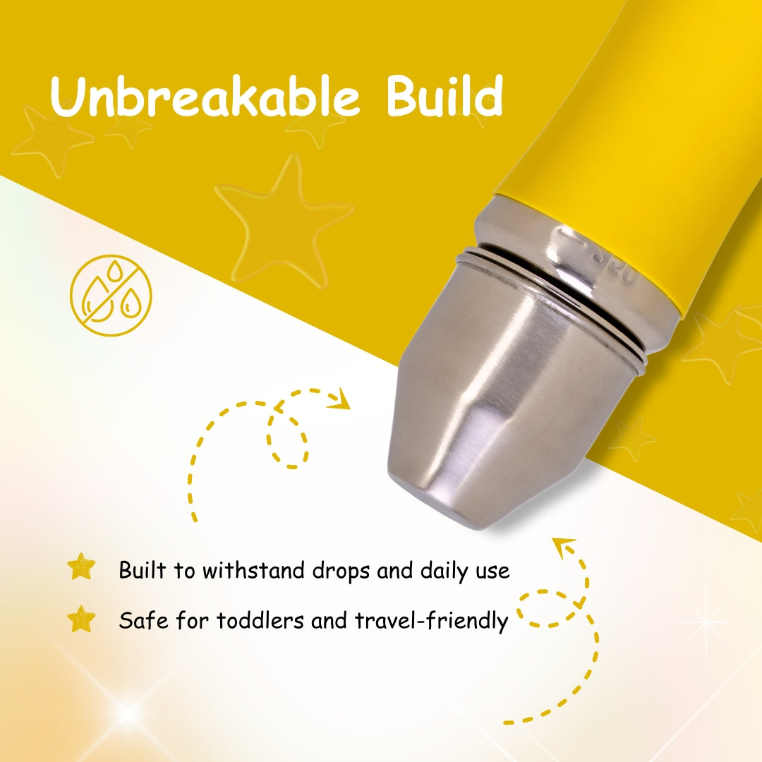 Adore Koh Stainless Steel Wide Neck Feeding Bottle with Silicon Sleeve- 250ml Yellow