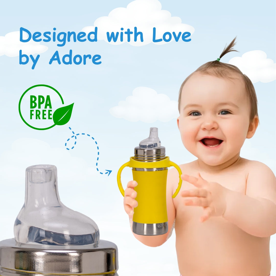 Adore Doi! The Wideneck Spout Stainless Steel Sipper with Sleeve-250ml Yellow