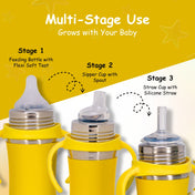 Adore Yolo! The 3 in 1 Wideneck Stainless Steel Feeding Bottle with Silicon Sleeve- 250ml - Yellow