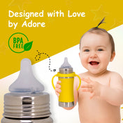 Adore Yolo! The 3 in 1 Wideneck Stainless Steel Feeding Bottle with Silicon Sleeve- 250ml - Yellow