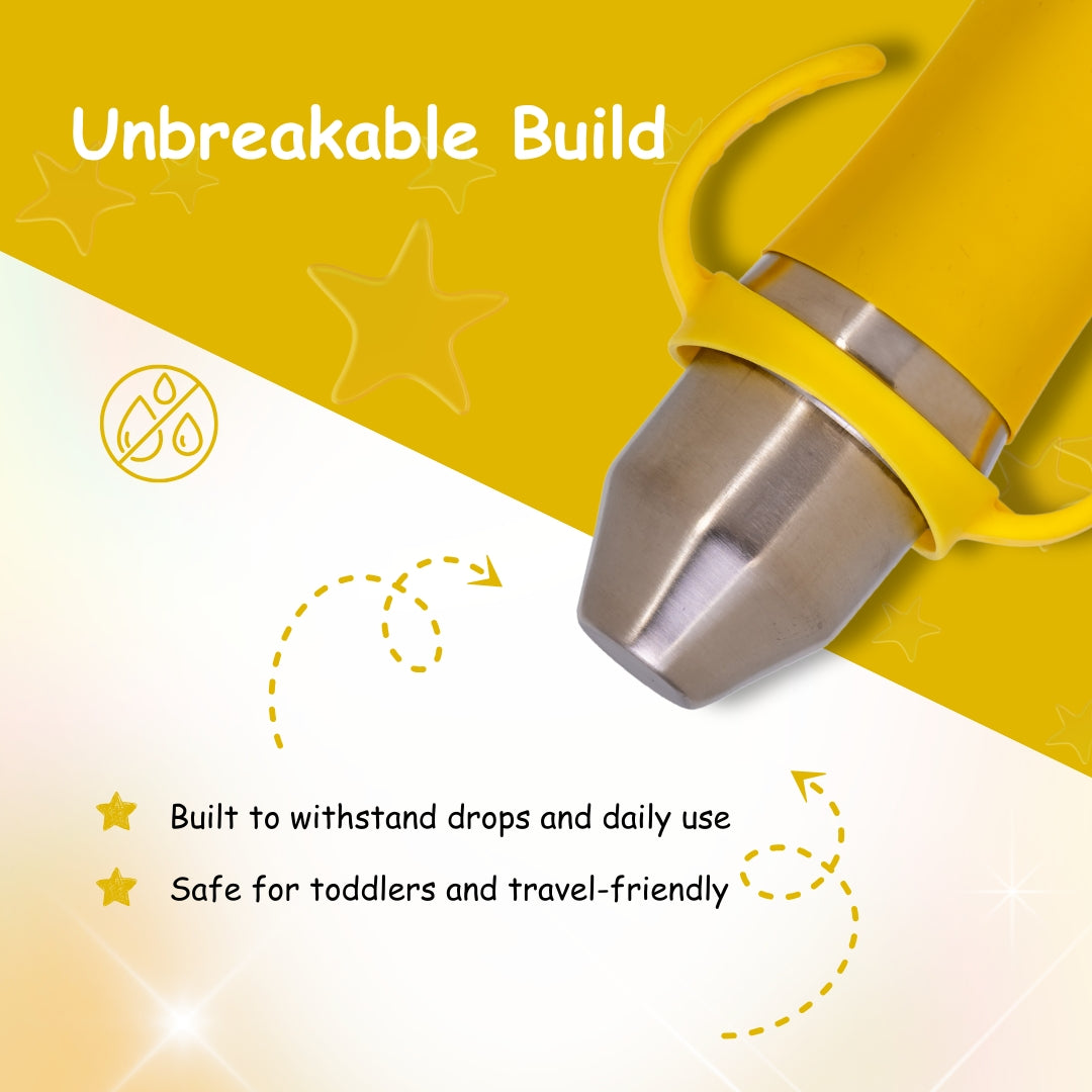 Adore Yolo! The 3 in 1 Wideneck Stainless Steel Feeding Bottle with Silicon Sleeve- 250ml - Yellow