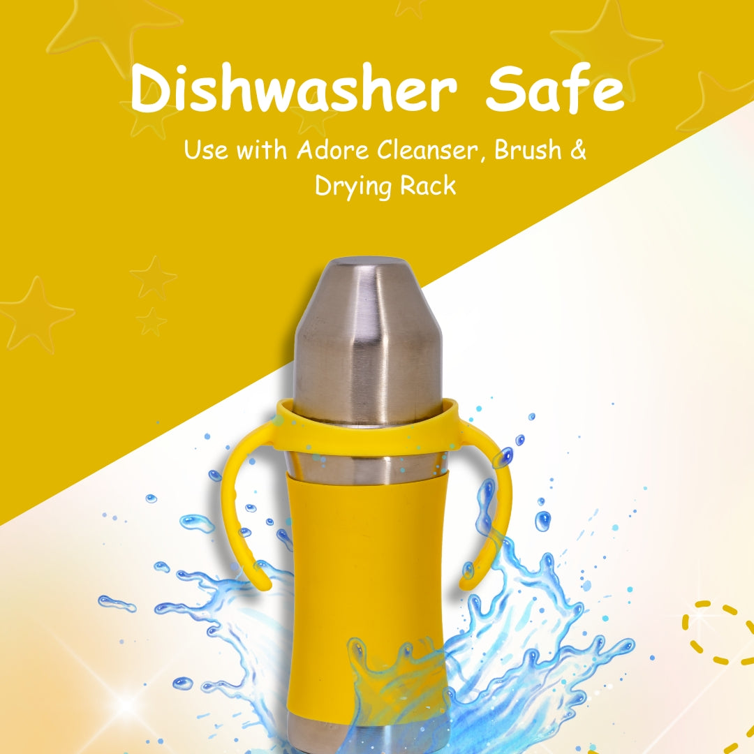 Adore Yolo! The 3 in 1 Wideneck Stainless Steel Feeding Bottle with Silicon Sleeve- 250ml - Yellow