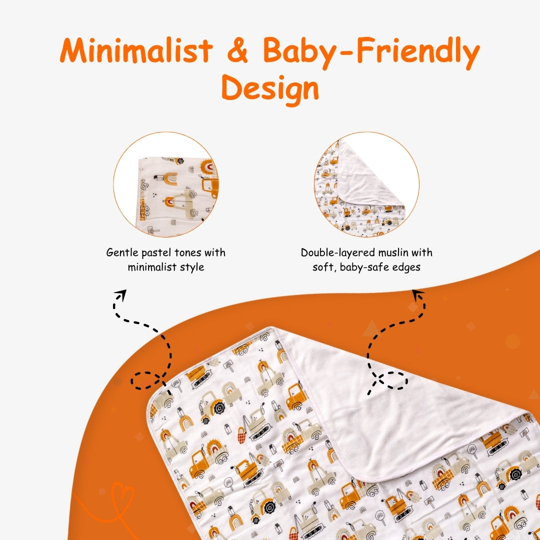 Adore Pro SPRING! The Premium Organic  Muslin Multipurpose Baby Towel cum Blanket - 75*75 cms - Transport Theme