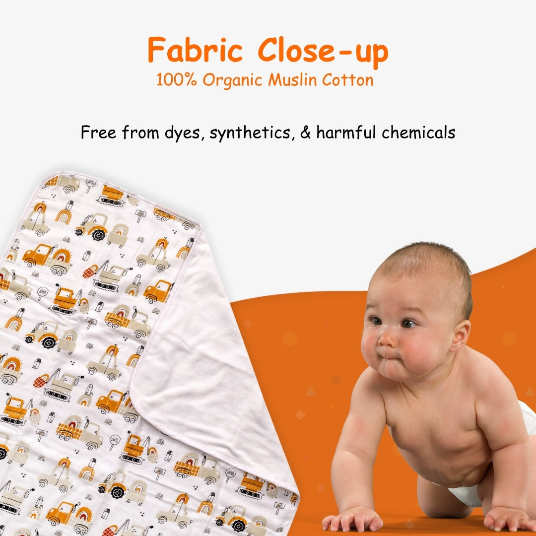 Adore Pro SPRING! The Premium Organic  Muslin Multipurpose Baby Towel cum Blanket - 75*75 cms - Transport Theme