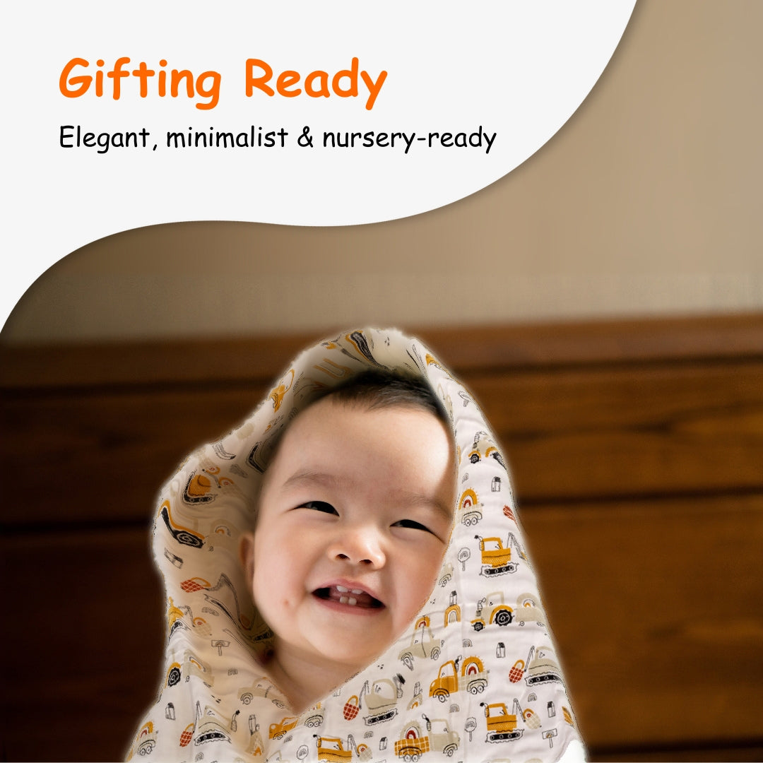 Adore Pro SPRING! The Premium Organic  Muslin Multipurpose Baby Towel cum Blanket - 75*75 cms - Transport Theme