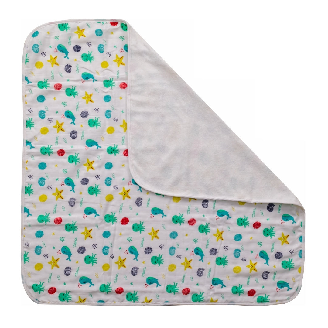 Adore Pro SPRING! The Premium Organic Muslin Multipurpose Baby Towel cum Blanket - 75*75 cms - Under Ocean Theme