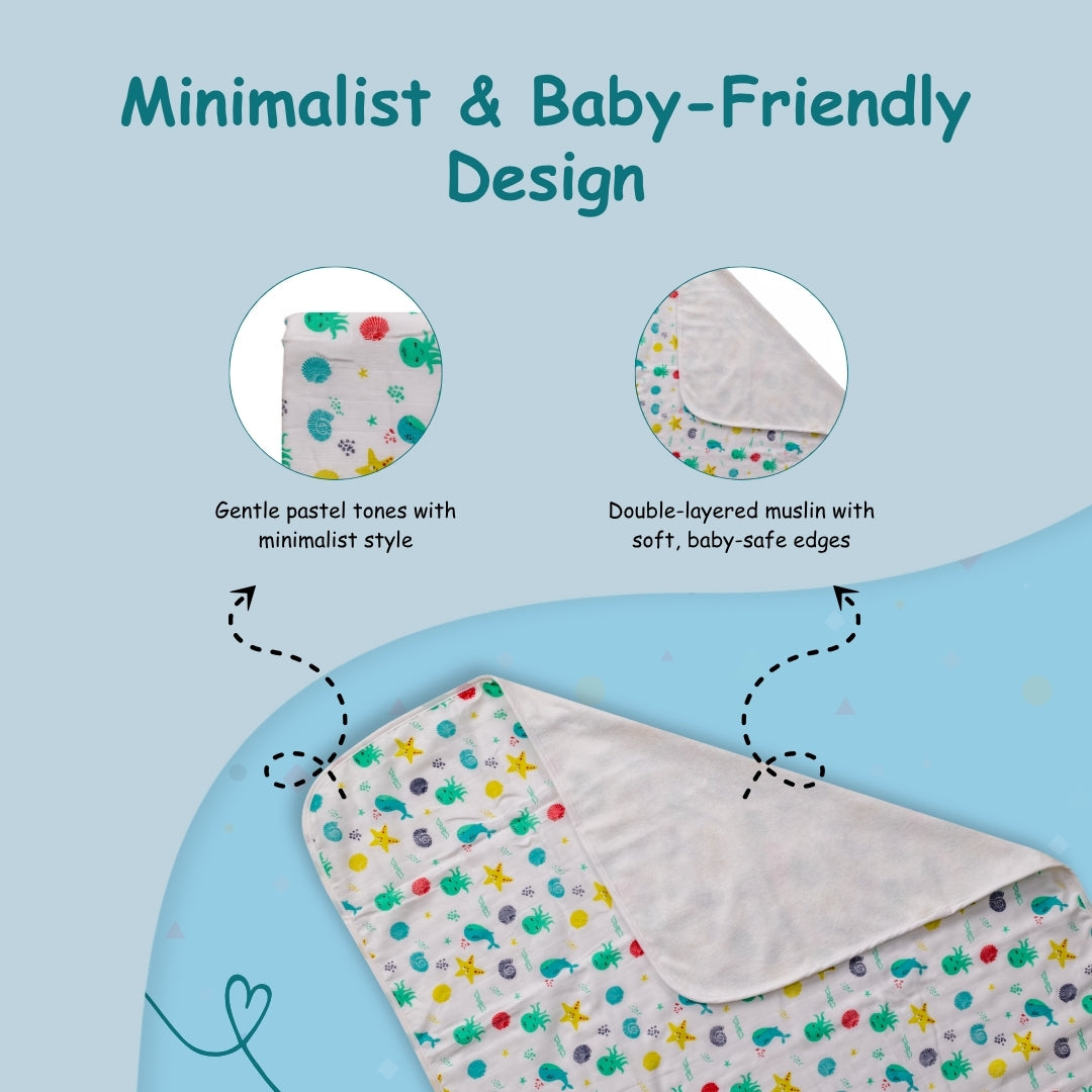 Adore Pro SPRING! The Premium Organic Muslin Multipurpose Baby Towel cum Blanket - 75*75 cms - Under Ocean Theme