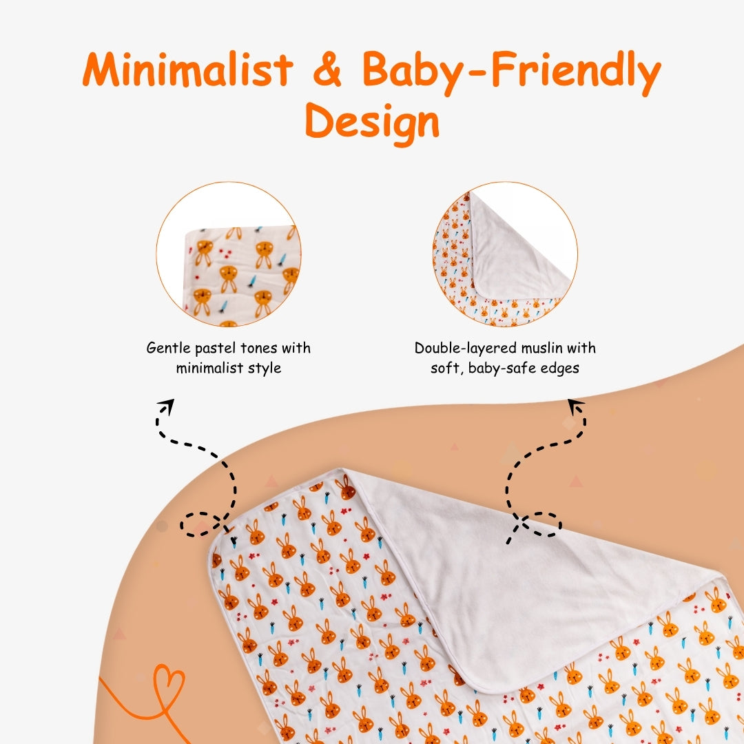 Adore Pro SPRING! The Premium Organic Muslin Multipurpose Baby Towel cum Blanket - 75*75 cms - Busy Bunny Theme