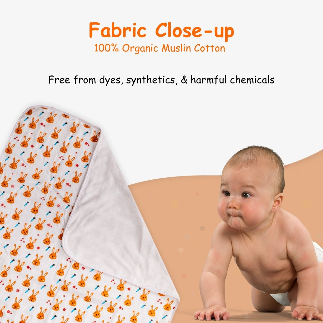 Adore Pro SPRING! The Premium Organic Muslin Multipurpose Baby Towel cum Blanket - 75*75 cms - Busy Bunny Theme