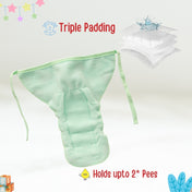 Adore Insta Dry Baby Cloth Tie Knot Langot/ Nappies/ Langota - Holds up to 2* Pees 4-8 Months- Green Kiddo