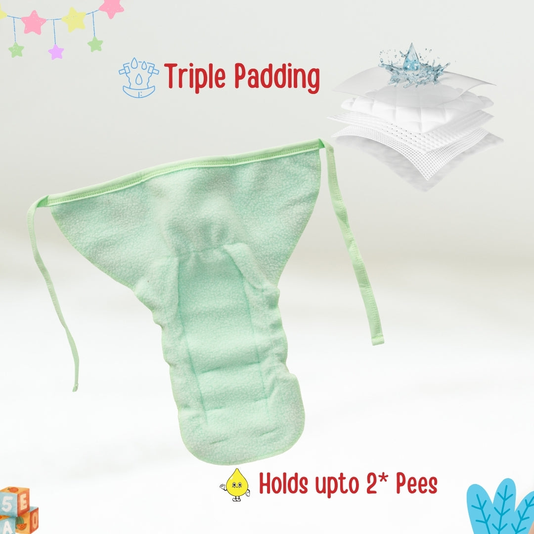 Adore Insta Dry Baby Cloth Tie Knot Langot/ Nappies/ Langota - Holds up to 2* Pees 9-12 months- Green Kiddo