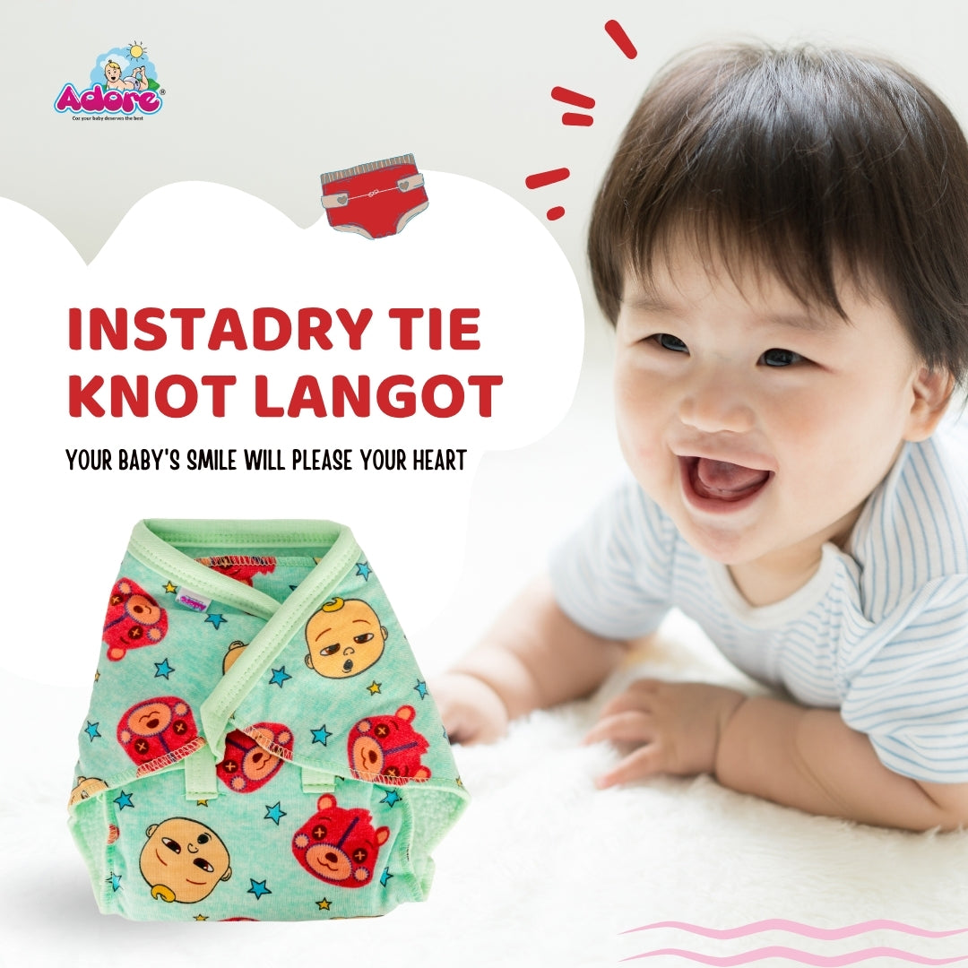Adore Insta Dry Baby Cloth Tie Knot Langot/ Nappies/ Langota - Holds up to 2* Pees 9-12 months- Green Kiddo
