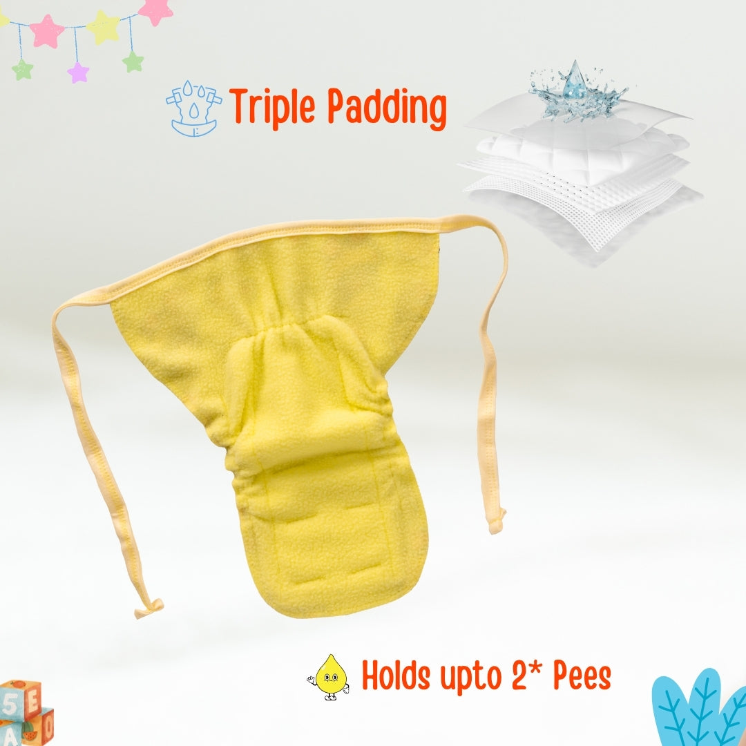 Adore Insta Dry Baby Cloth Tie Knot Langot / Nappies/ Langota- Holds up to 2* Pees-9-12 months Yellow Duck